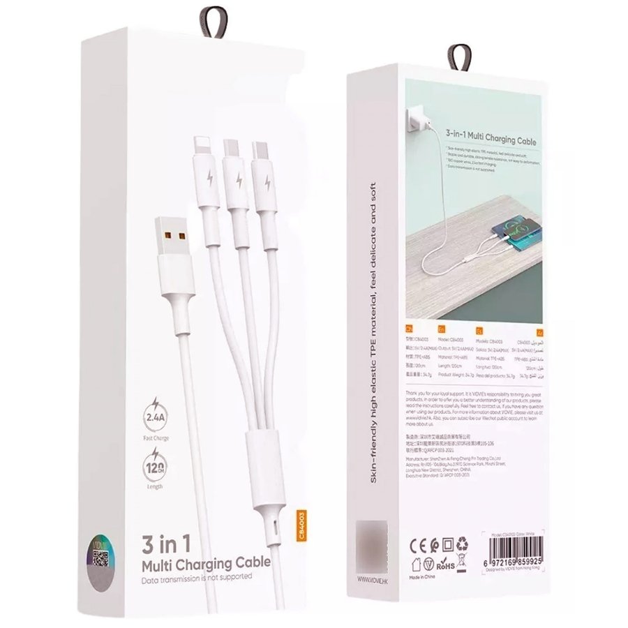 Cable Conector Multicargador T66 BLANCO — foto 3