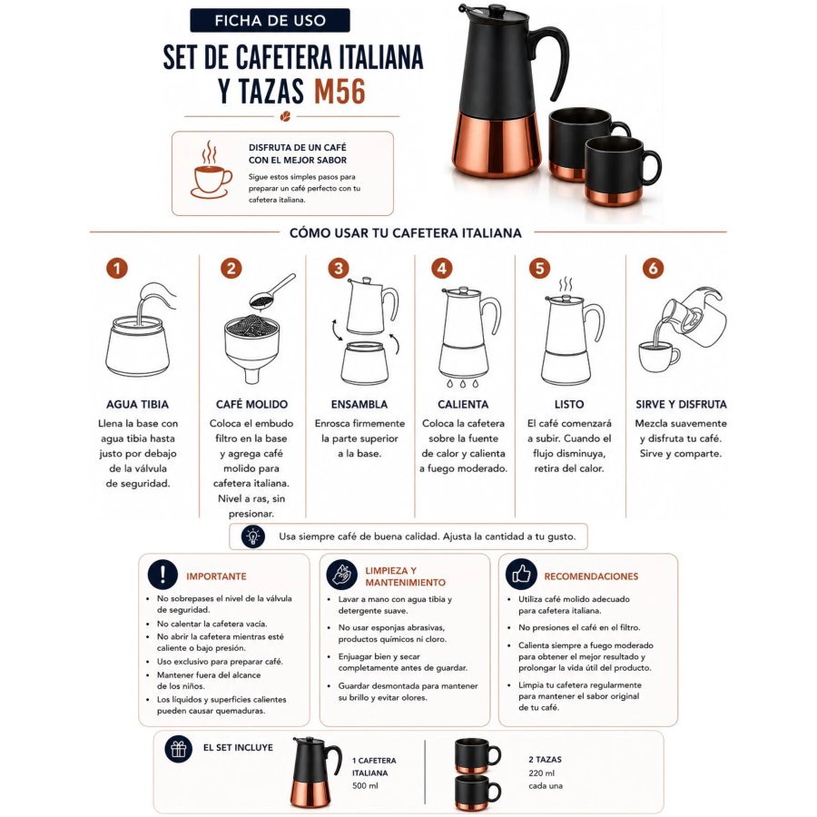 Set de Cafetera Italiana y Tazas M56 — foto 5
