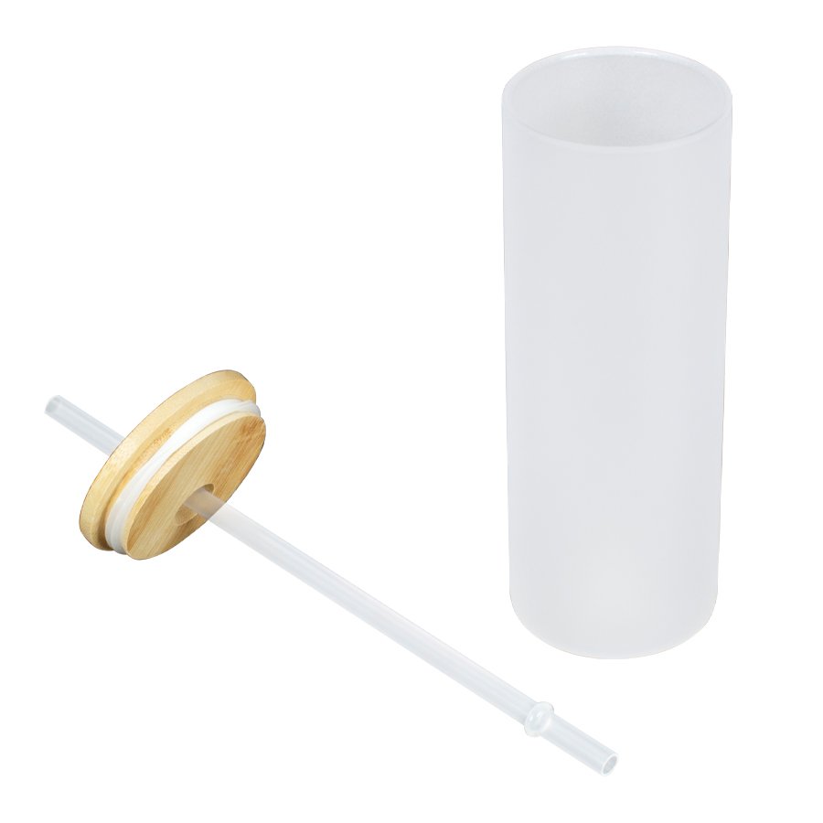 Botella Vidrio Borosilicato Sublimación, tapa Bamboo 500cc — foto 3
