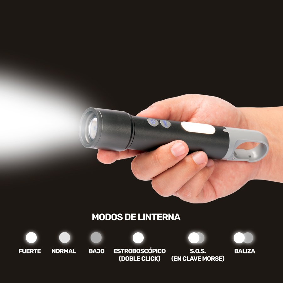 USB Linterna Táctica y lámpara recargable "HOOK" 15-en-1 — foto 7